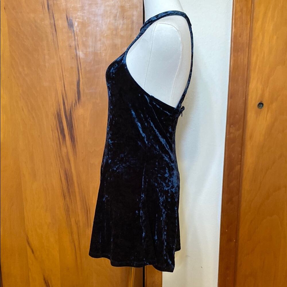 Midnight Blue Velvet Romper Halter Open Back Sleeveless High Neck Whimsigoth - Picture 4 of 11